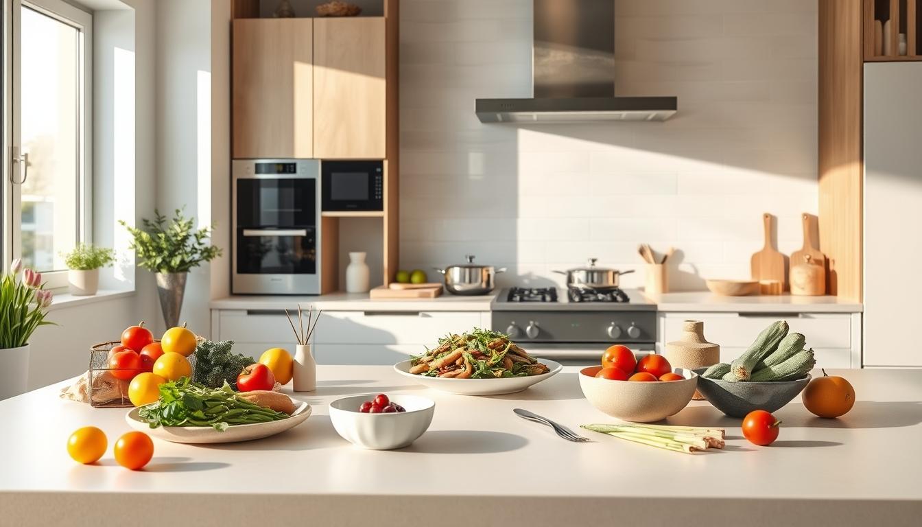 Measured baking ingredients prepared on a counter